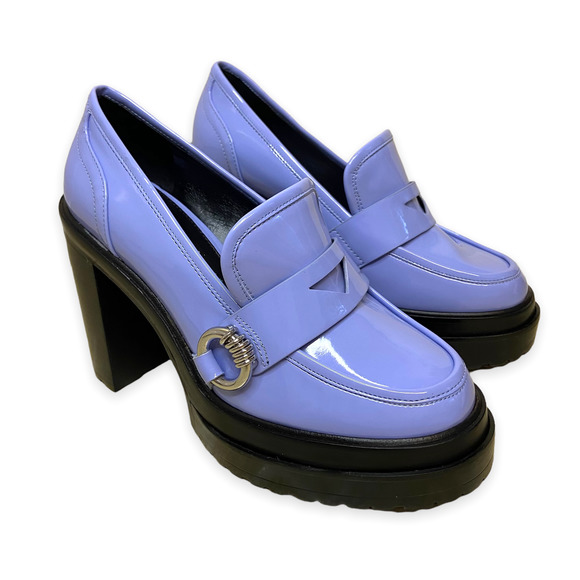 Gianni Bini Maxxwelle Tide Blue Patent Platform Block Heel Loafers - Picture 1 of 8